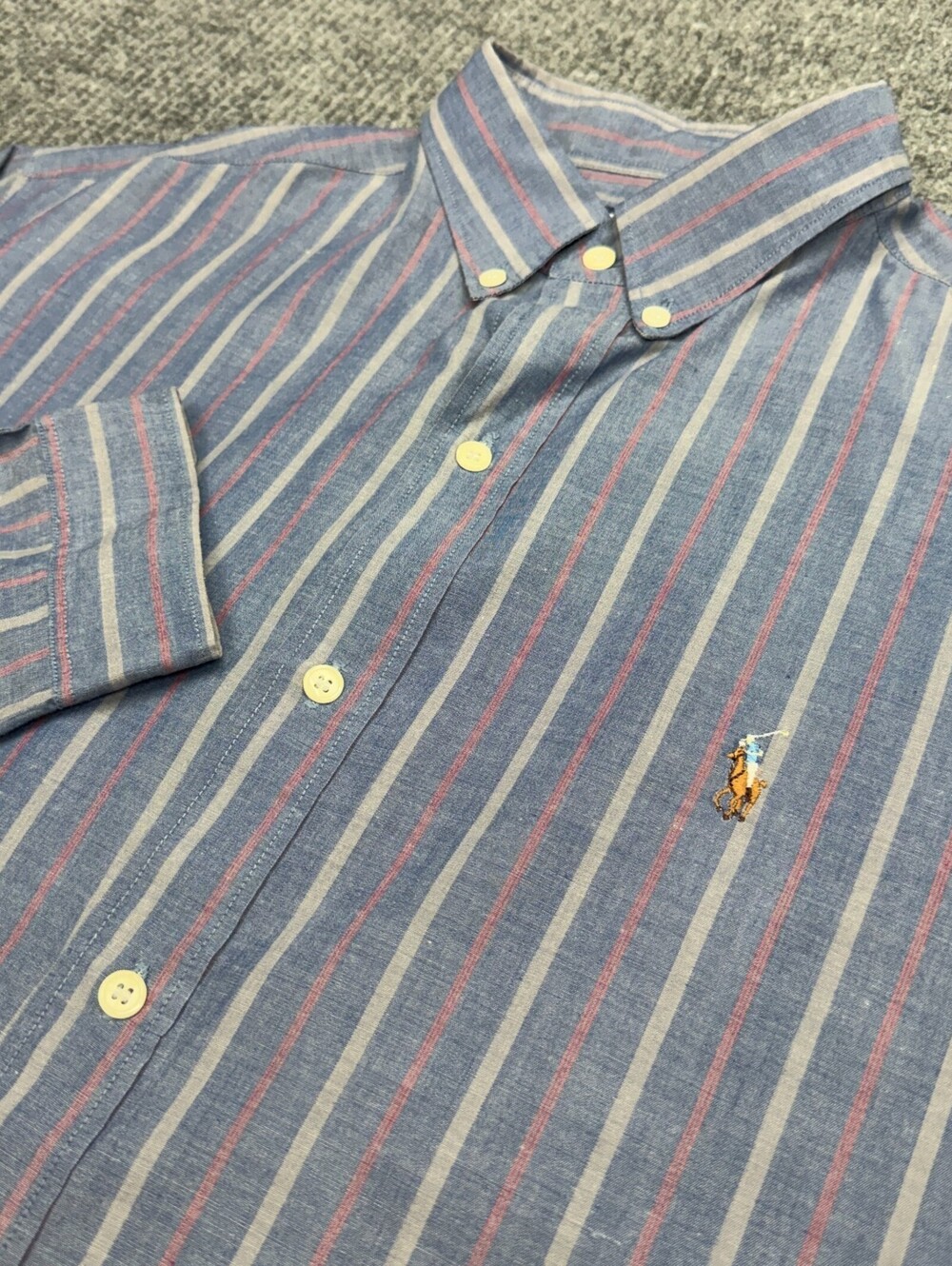 Vtg Polo Ralph Lauren Shirt Mens Size 20 Vertical Striped Button Down Flesh Pony